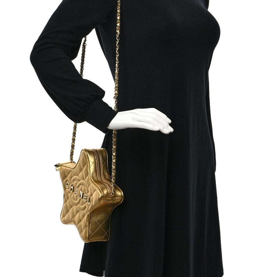 Chanel Lambskin Quilted Walk of Fame Star Bag "Gold" 6