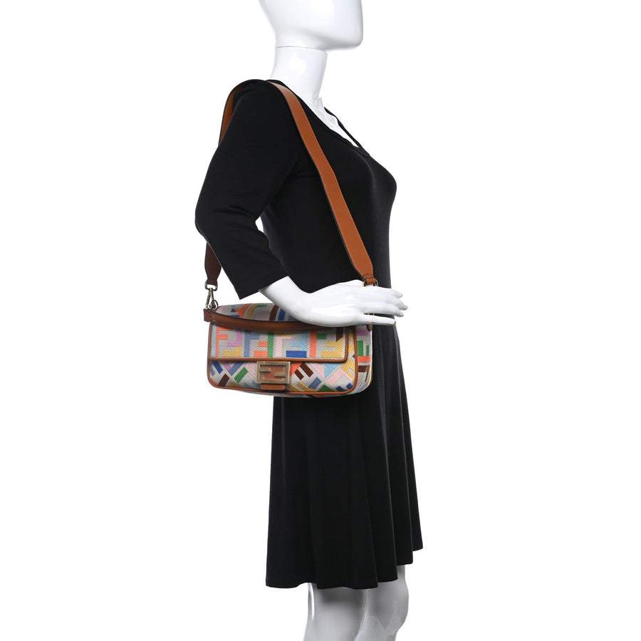 FENDI  Kuban Canvas Vitello King FF Embroidered Baguette Grezzo Multicolor 2