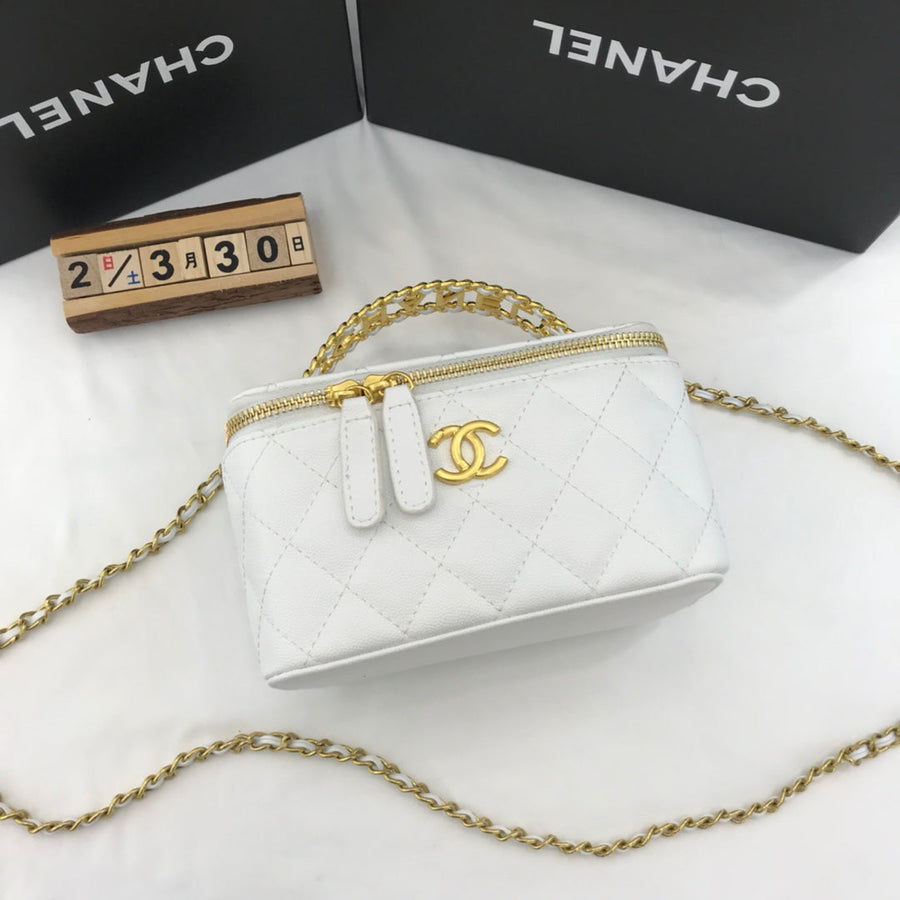 Chanel Vanity Case Top Handle Bag "White" 2