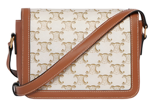 Celine Shoulder Bag In Triomphe Canvas & Calfskin "White". 3