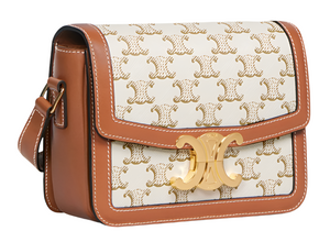 Celine Shoulder Bag In Triomphe Canvas & Calfskin "White". 2