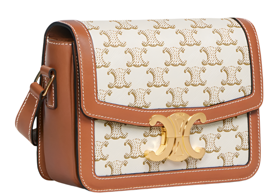 Celine Shoulder Bag In Triomphe Canvas & Calfskin "White". 2