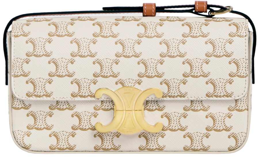 Celine Shoulder Bag Claude In Triomphe Canvas and Calfskin "White" 1