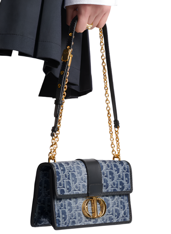 Dior 30 Montaigne East-West Bag with Chain Denim Oblique Jacquard "Blue"