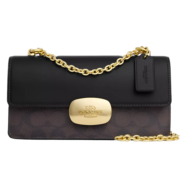 Coach Eliza Flap Crossbody Bag In Signature Canvas "Brown/Black" 1