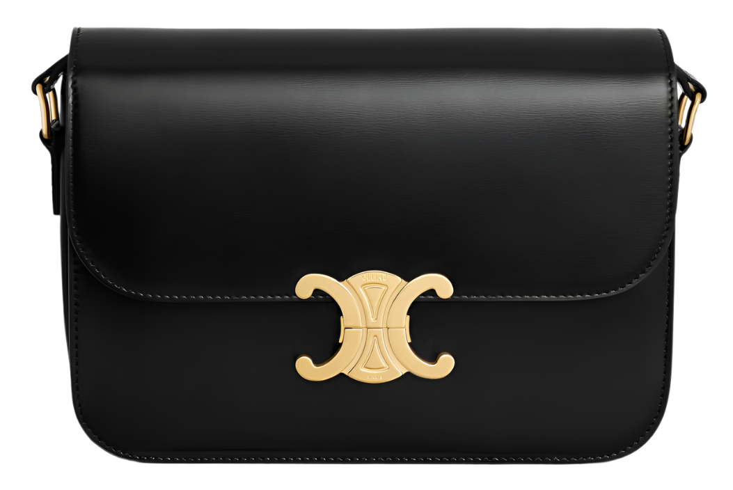 Celine Classique Triomphe Bag In Shiny Calfskin "Black"