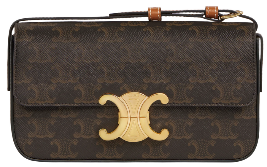 Celine Shoulder Bag Claude In Triomphe Canvas and Calfskin "Tan" 1
