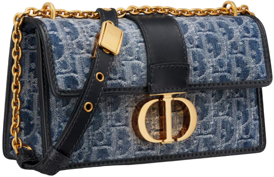 Dior 30 Montaigne East-West Bag with Chain Denim Oblique Jacquard "Blue" 3