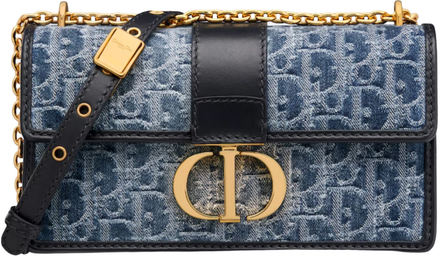 Dior 30 Montaigne East-West Bag with Chain Denim Oblique Jacquard "Blue" 2