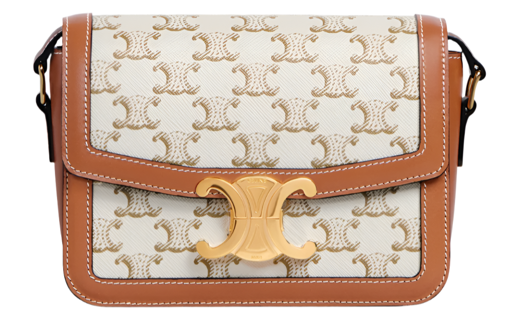 Celine Shoulder Bag In Triomphe Canvas & Calfskin "White".