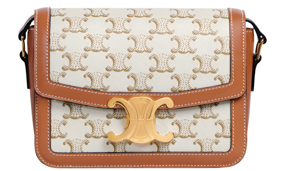 Celine Shoulder Bag In Triomphe Canvas & Calfskin "White". 1